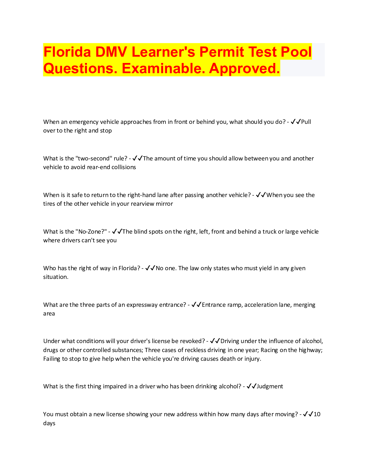 Preview image for Florida DMV Learner's Permit Test Latest Update